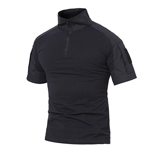 MAGCOMSEN Men's Tactical Camo T-Shirt - Military, Hiking, Fishing - Short Sleeve, Zipper, Black - Image 1