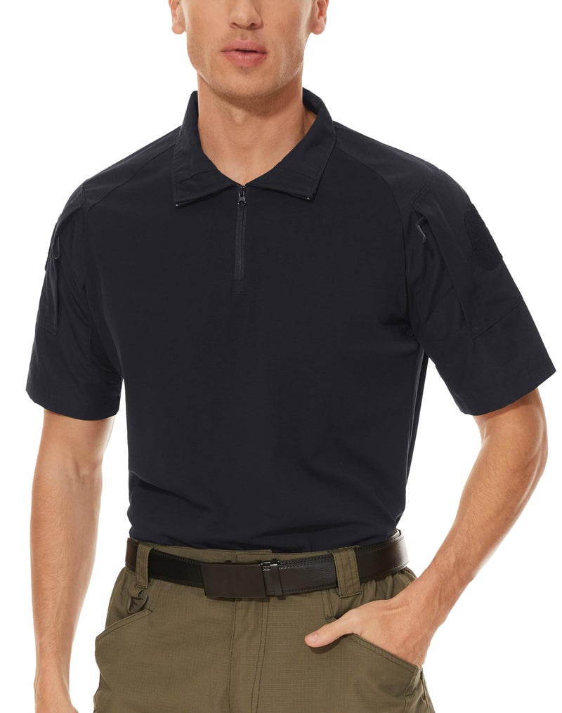MAGCOMSEN Men's Tactical Camo T-Shirt - Military, Hiking, Fishing - Short Sleeve, Zipper, Black - Image 5
