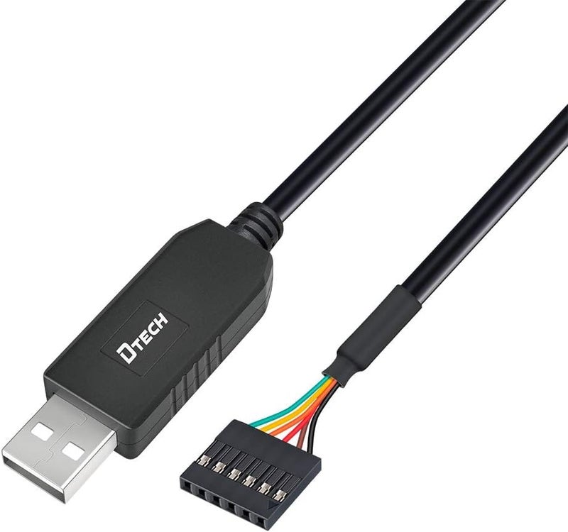 D-tech USB to TTL Serial Cable 3.3V 6 Pin UART Adapter Debug Cord Compatible with Windows 11 10 8 7 Linux MAC OS Genuine FT232RL Chip 6Pin 3v3 Level Signal 2.54mm Dupont Female Header (1.8M) - Image 1