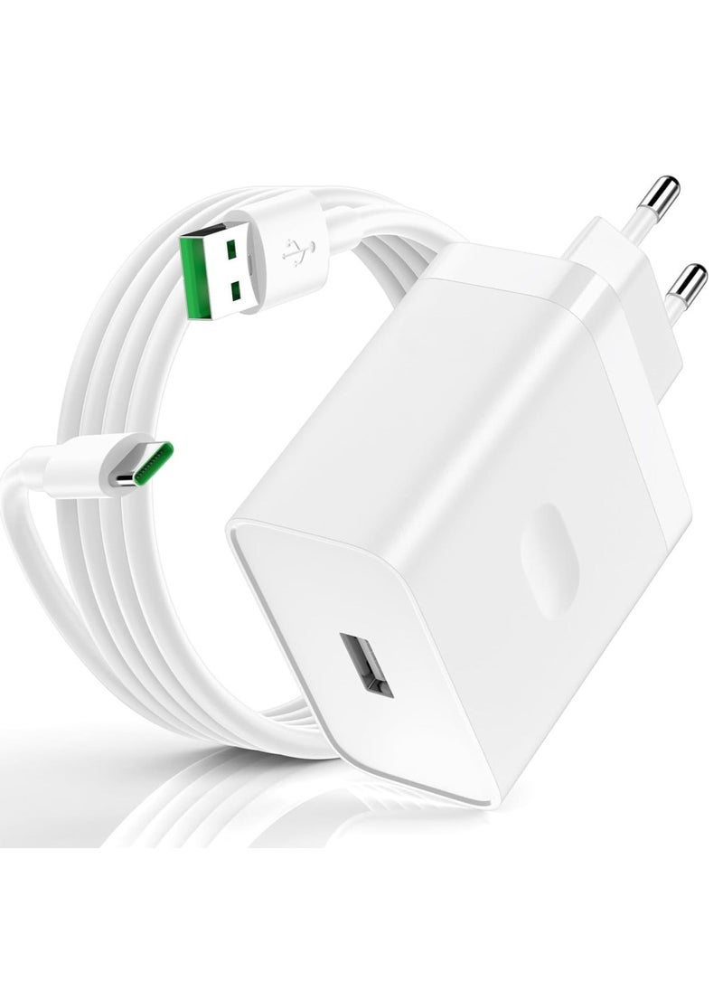 Generic 80W Fast Charger with 1M USB Type C Cable for Oppo Find X5 X3/2 Neo/Reno 12 11 F 10 Pro, Fast Charging Charger with USB Type C Cable for OnePlus 12 12R 11 10 Pro Nord 2T CE 4 3 2 Lite, White  - Image 1