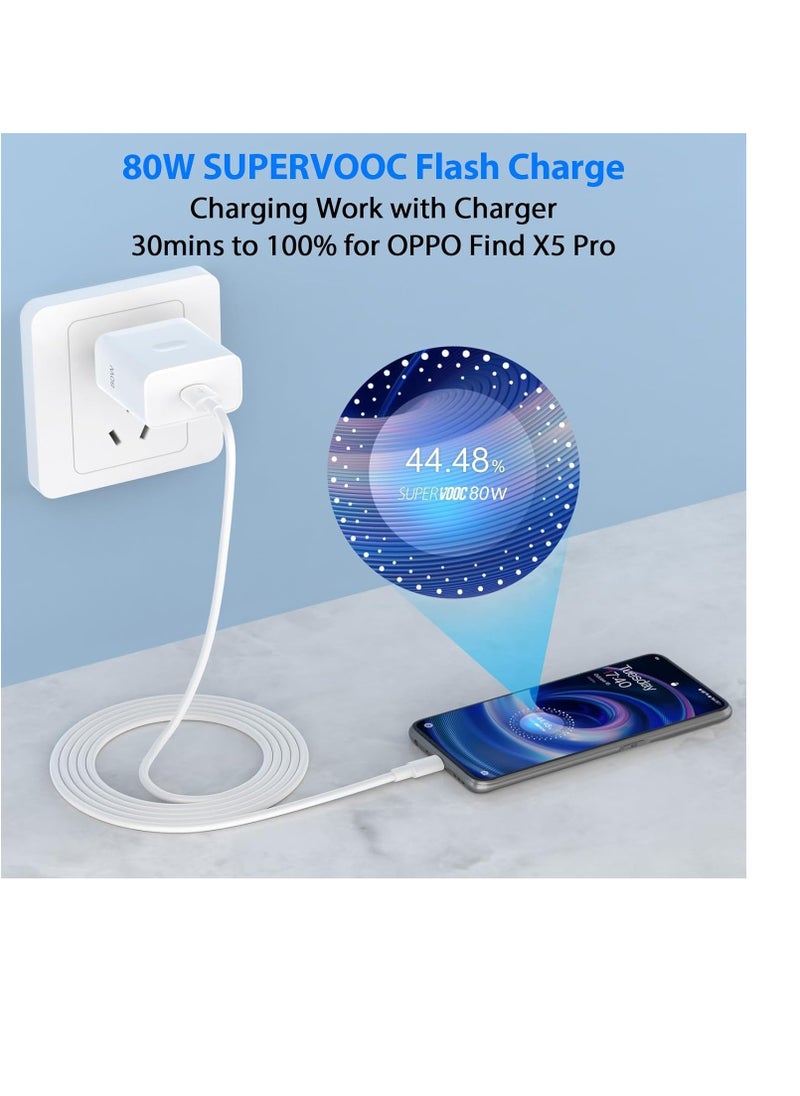 Generic 80W Fast Charger with 1M USB Type C Cable for Oppo Find X5 X3/2 Neo/Reno 12 11 F 10 Pro, Fast Charging Charger with USB Type C Cable for OnePlus 12 12R 11 10 Pro Nord 2T CE 4 3 2 Lite, White  - Image 5