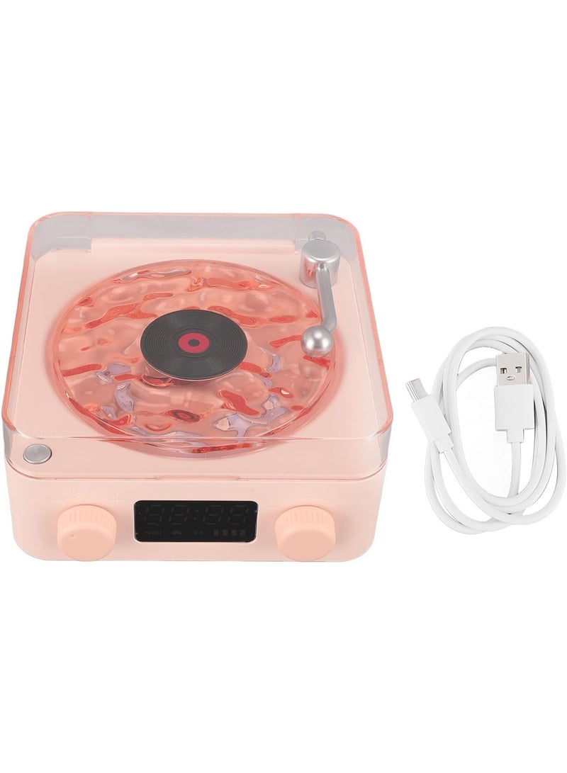 3-in-1 Turntable Bluetooth Speaker with Night Light & Time Display, Pink - Image 2