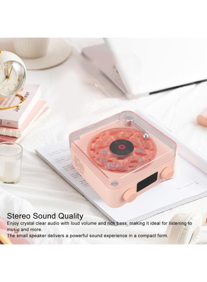 3-in-1 Turntable Bluetooth Speaker with Night Light & Time Display, Pink - Image 3