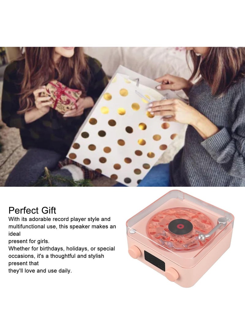 3-in-1 Turntable Bluetooth Speaker with Night Light & Time Display, Pink - Image 5