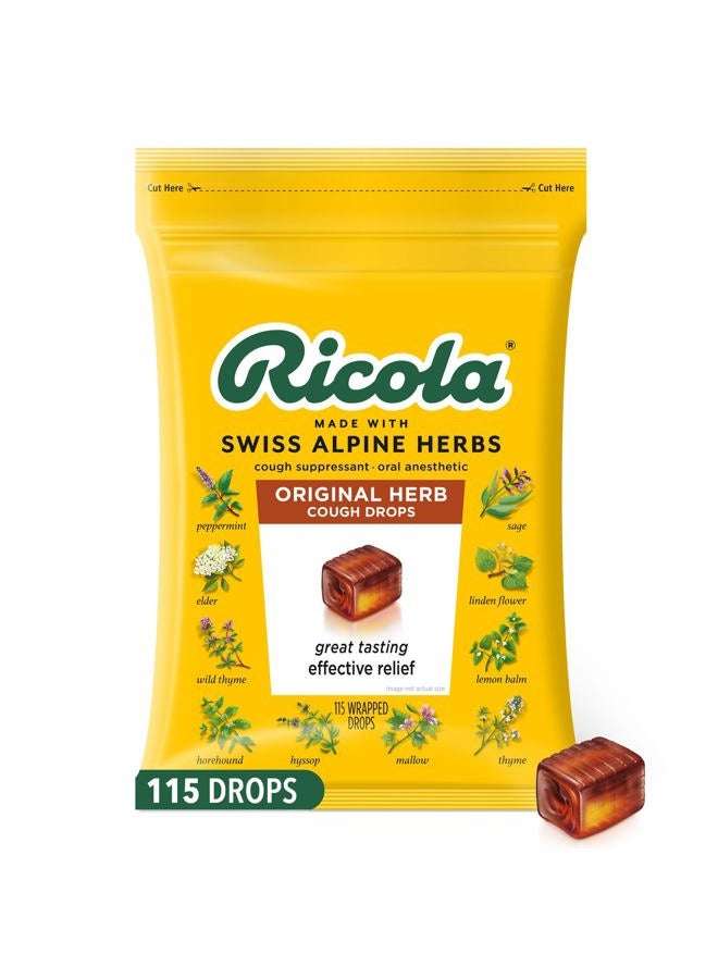Ricola Original Herb Cough Drops, 115 Count, Cough Suppressant & Throat Relieving Drops with Naturally Sourced Menthol, Pleasing Herbal Taste for Coughs & Throat Irritation Symptom Relief - Image 1