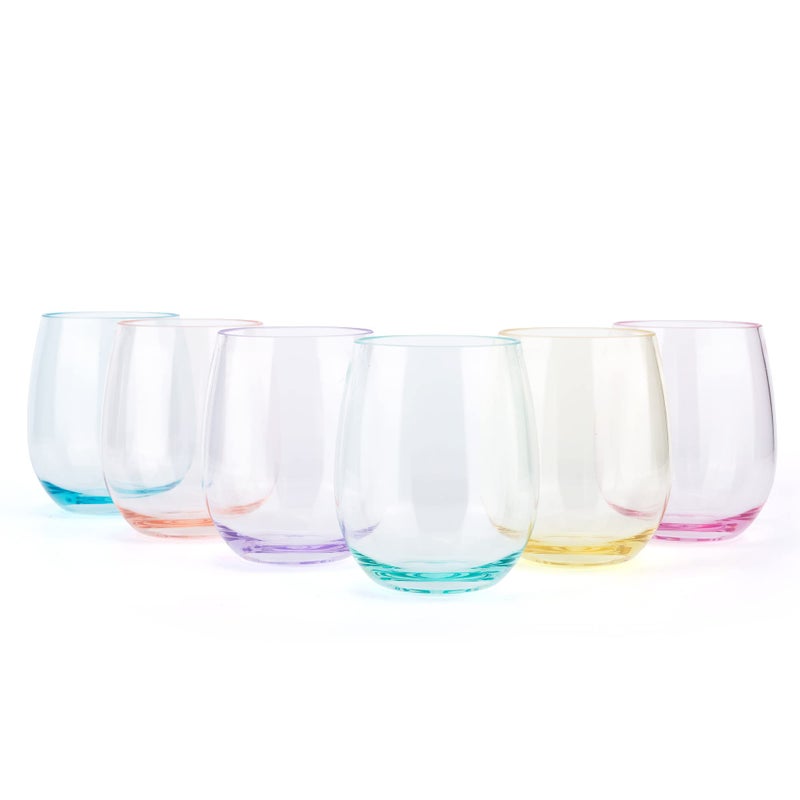 KXWARE Unbreakable 18ounce Acrylic Stemless Wine Glasses set of 6 Mutlicolor