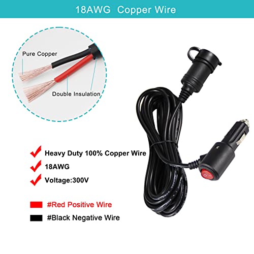 SPARKING 15FT Cigarette Lighter Extension Cord with On Off Switch - Car Cigarette Lighter Male Plug to Female Socket 18AWG Heavy Duty Extension Cable with Switch, Built-in 15A Fuse for Air Compressor Pump - Image 2