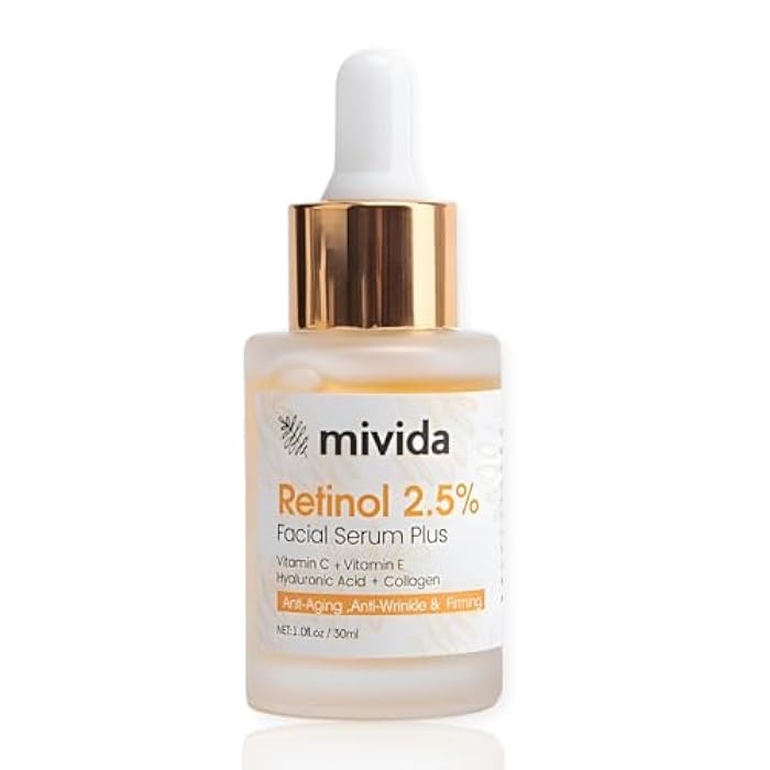 Mivida Retinol Serum 2.5% | Anti-Aging Face Serum With Collagen, Vit C, E & Hyaluronic Acid | Targets Wrinkles, Fine Lines, Even-Toned Youthful-Looking Skin – 1 Fl Oz - Image 1