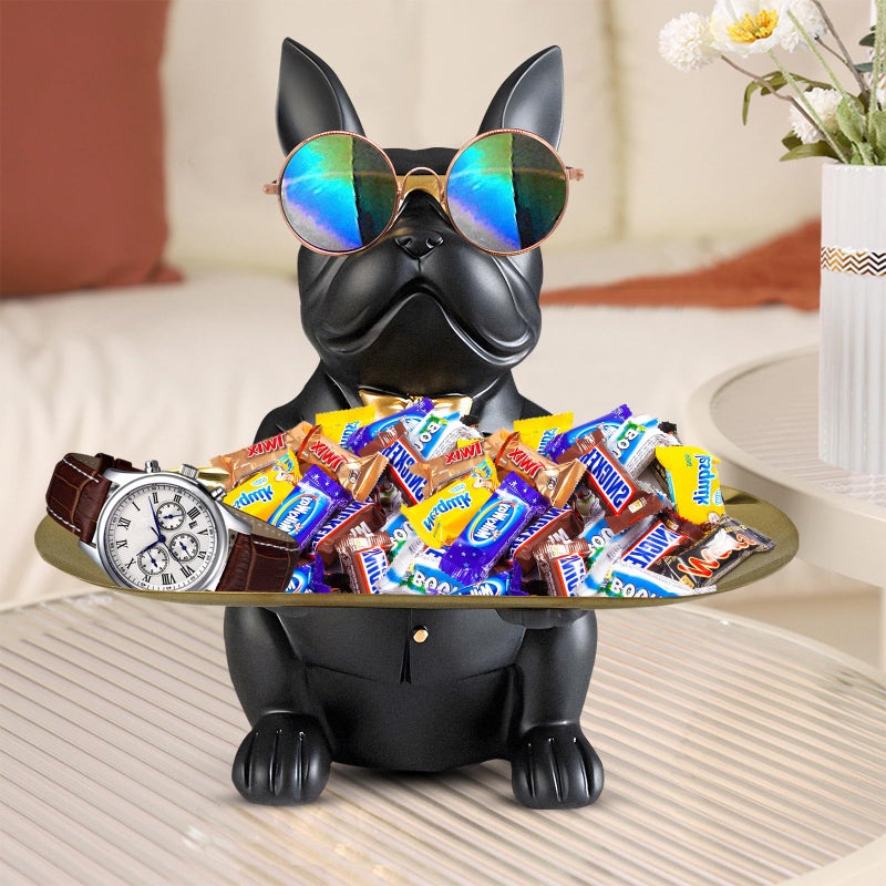 Huhote Bulldog Tray Statue, Sitting Bulldog Candy Dish Key Holder Bowl, Bulldog Accessories, Resin Statues for Office Desk Home Decor Figurines Entryway Table Decor (Black) - Image 5