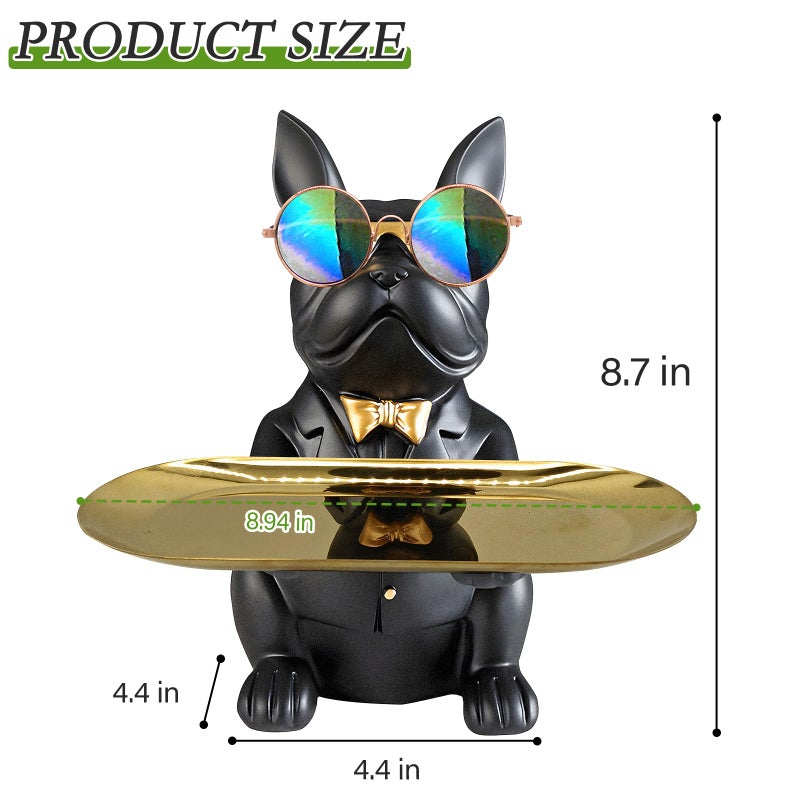 Huhote Bulldog Tray Statue, Sitting Bulldog Candy Dish Key Holder Bowl, Bulldog Accessories, Resin Statues for Office Desk Home Decor Figurines Entryway Table Decor (Black) - Image 4