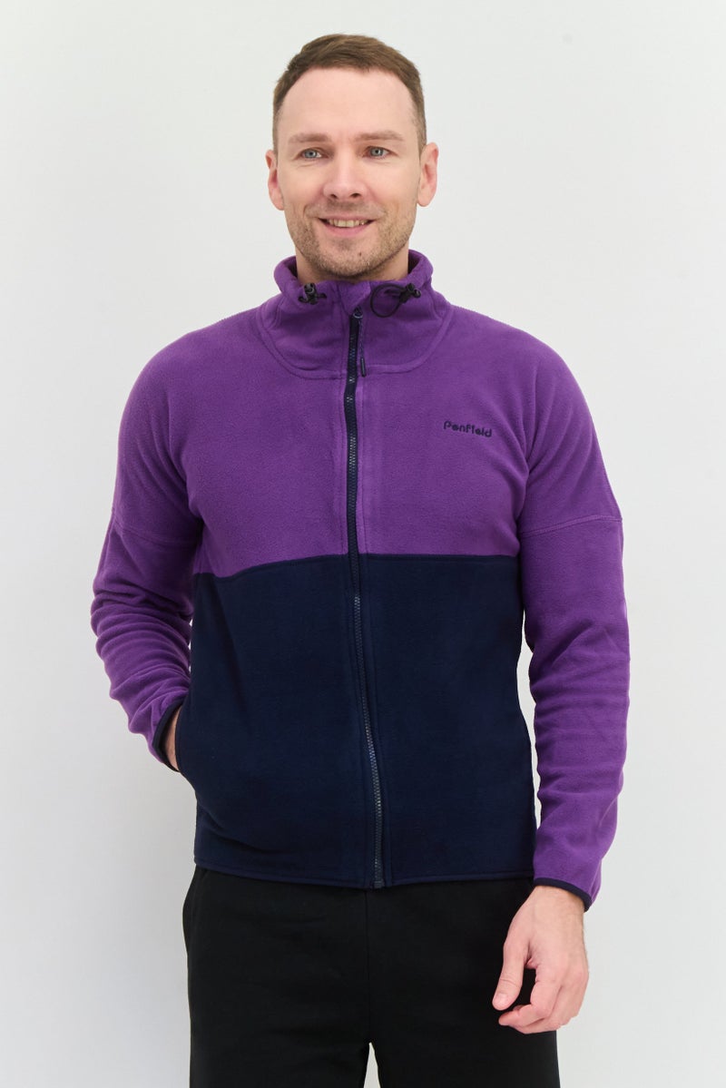 Penfield سويت شيرت بأكمام طويلة للرجال بياقة مزيفة وشعار مطرز، بنفسجي - Image 1