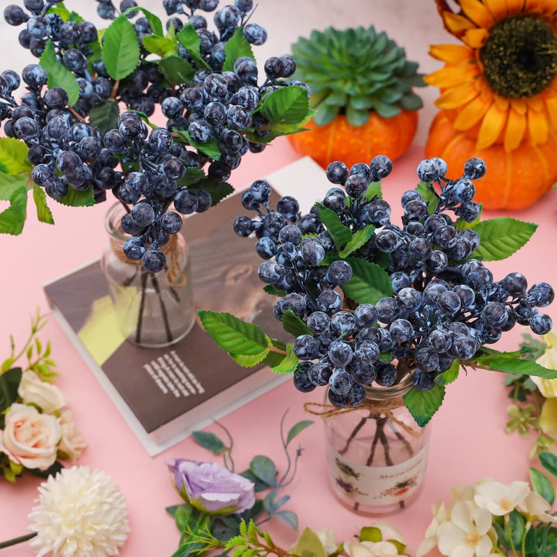 Meiwlong Fake Blueberries Artificial Berry Picks for Decor,Artificial Blueberry Stems for Lifelike Fruits Arrangement Flowers DIY Christmas Wedding Crafts-3 Pack - Image 4