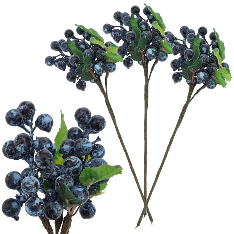 Meiwlong Fake Blueberries Artificial Berry Picks for Decor,Artificial Blueberry Stems for Lifelike Fruits Arrangement Flowers DIY Christmas Wedding Crafts-3 Pack - Image 1