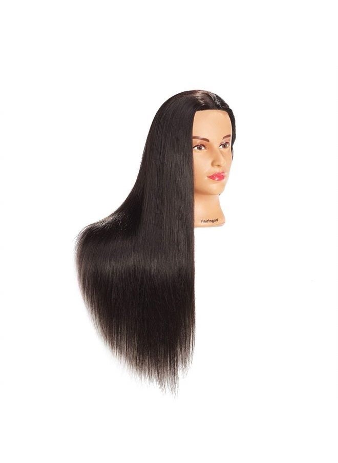 Hairingrid - 26"-28" Mannequin Head Hair Styling Training Manikin Cosmetology Doll Head Synthetic Fiber Hair and Free Clamp Holder (Black) - Image 1