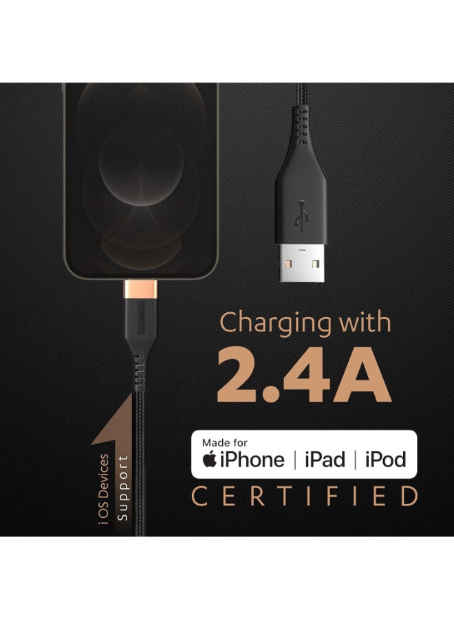 Duracell Renewed - Duracell USB-A to Lightning Braided Sync & Charge Cable - 1.2M (3.9 Feet) - Black - Image 2