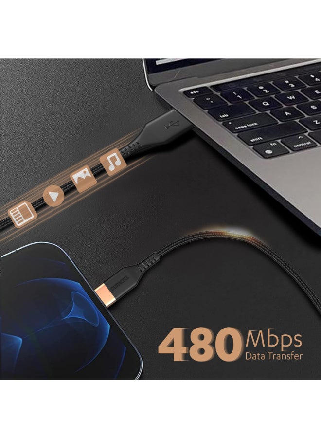 Duracell Renewed - Duracell USB-A to Lightning Braided Sync & Charge Cable - 1.2M (3.9 Feet) - Black - Image 3