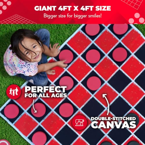 Swooc Games® - 2-in-1 Vintage Giant Checkers & Tic Tac Toe Game W/Mat (4ft x 4ft) - 100% Machine-Washable Canvas - Giant Outdoor Games for Kids - Yard Game for Kids - Jumbo Lawn Set - Large Checkers - Image 4
