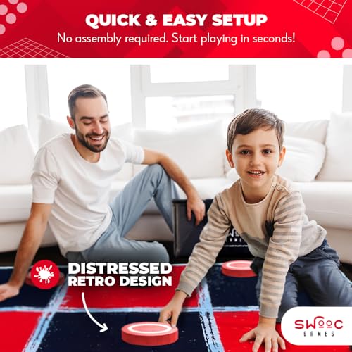 Swooc Games® - 2-in-1 Vintage Giant Checkers & Tic Tac Toe Game W/Mat (4ft x 4ft) - 100% Machine-Washable Canvas - Giant Outdoor Games for Kids - Yard Game for Kids - Jumbo Lawn Set - Large Checkers - Image 5
