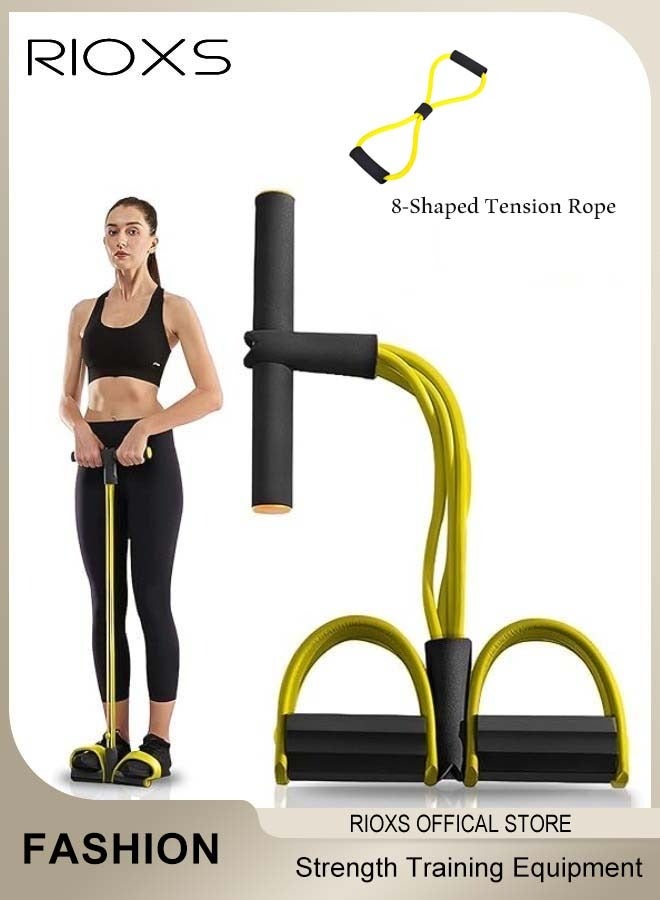 RIOXS 4 Tubes Sit-Up Pull Rope Exercise Equipment And 8-Shaped Tension Rope, Pedal Resistance Band With Elastic Tension Rope for Home Gym Yoga Workout Training, Core & Abdominal Trainers, Essential Strength Training Equipment  - Image 1
