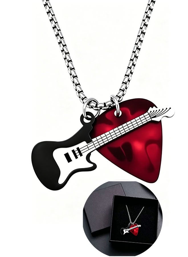 Happy D 1 guitar pick pendant necklace, suitable for men, women, and boys, cool ring necklace jewelry gift, 304 stainless steel chain (with box) - Image 1