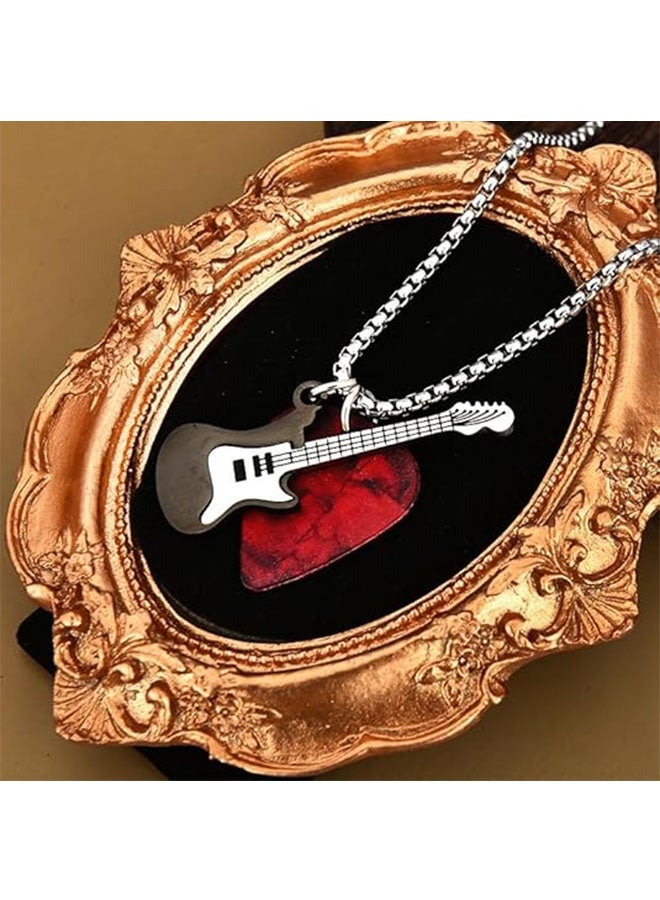 Happy D 1 guitar pick pendant necklace, suitable for men, women, and boys, cool ring necklace jewelry gift, 304 stainless steel chain (with box) - Image 4