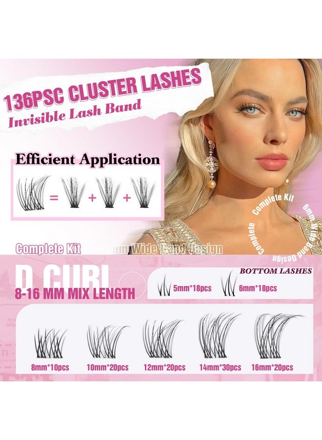 Alice Lash Clusters Kit Clear Band Natural Lash Extensions Kit 5-16Mm Wispy Cluster Eyelash Extension D Curl Diy Invisible Band Individual Cluster Lashes With Bottom Lash Bond And Seal Waterproof - Image 3