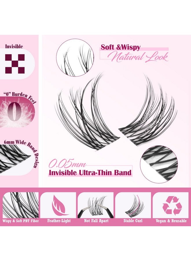 Alice Lash Clusters Kit Clear Band Natural Lash Extensions Kit 5-16Mm Wispy Cluster Eyelash Extension D Curl Diy Invisible Band Individual Cluster Lashes With Bottom Lash Bond And Seal Waterproof - Image 2
