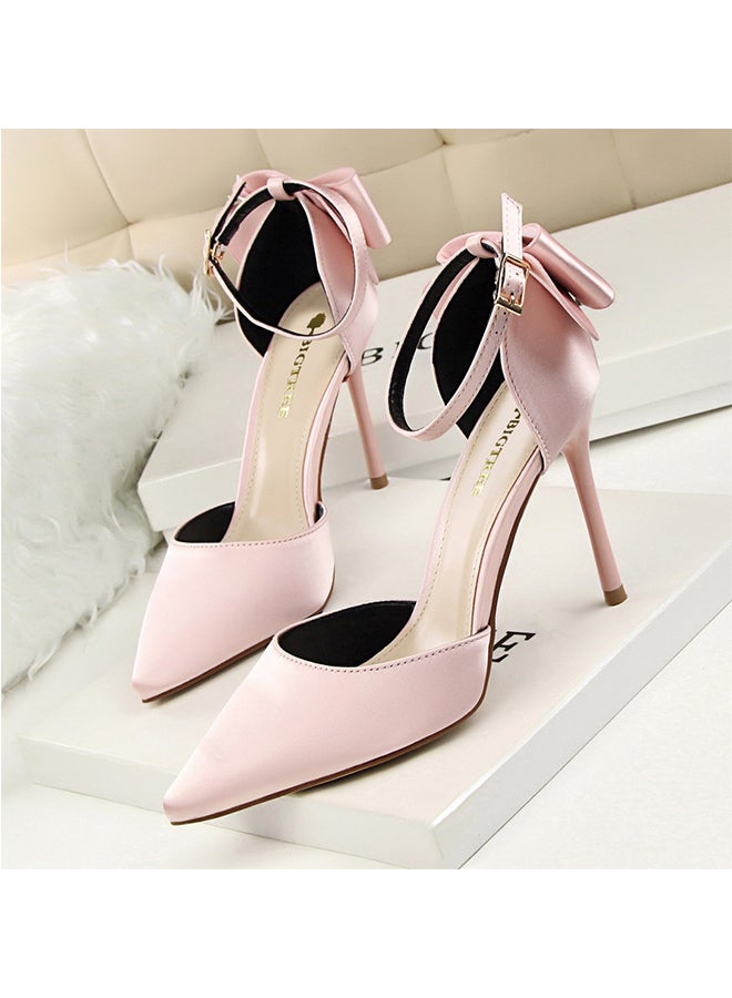 بيج تري Sweet Women Shoes Stiletto Heels High Hels Shallow Cut Pointed Shoes Satin Bow line High Heel Sandals8cm - Image 3