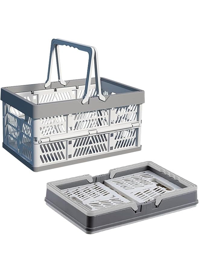 erorex Plastic Collapsible Storage Crate Foldable Handle Crate Storage Basket Bin White And Grey.  - Image 1