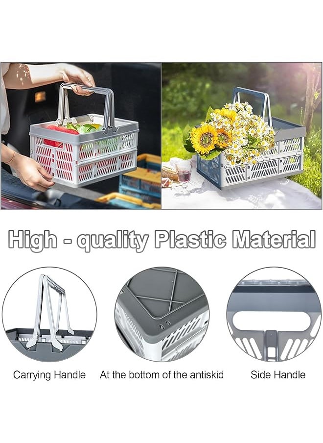 erorex Plastic Collapsible Storage Crate Foldable Handle Crate Storage Basket Bin White And Grey.  - Image 3