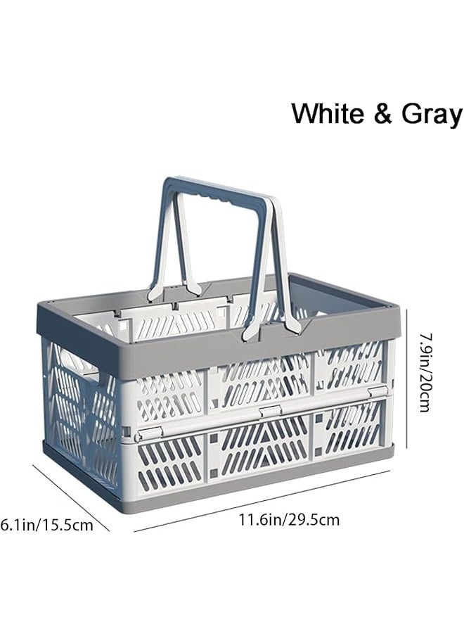 erorex Plastic Collapsible Storage Crate Foldable Handle Crate Storage Basket Bin White And Grey.  - Image 2