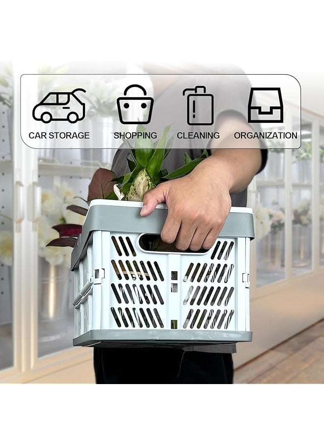 erorex Plastic Collapsible Storage Crate Foldable Handle Crate Storage Basket Bin White And Grey.  - Image 4