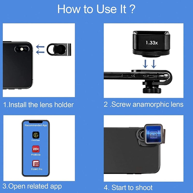 Leshareselect 1.33X Anamorphic Lens Filmmaking Cinematic for Phone Smartphone Video 2.4:1 Ratio Attached Lens for FilmicPro Fotorgear Promovie - Image 2