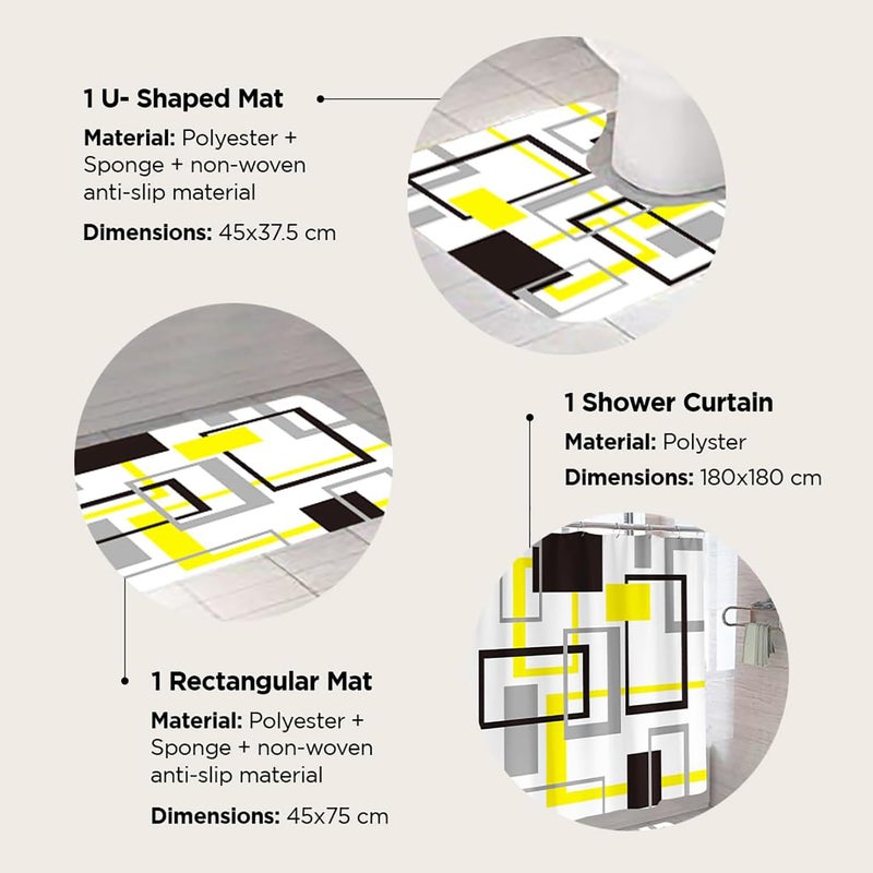 Homestic Shower Curtain & Bathmat Set | Non-Slip Bath mats for Bathroom | Easy-Slide Curtains | Polyester Curtain or Bathmat for Bath D?cor | XTL274-3T | 3 Pcs Set | Multicolor - Image 3