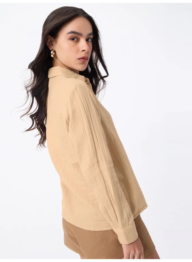 The Souled Store  The Souled Store Minimalist Line: Oversized Women and Girls Full Sleeves Spread Collar Beige Solid Cotton Relaxed Fit Lightweight Comfortable All-Season Shirt for Casual Wear  | Best Price UAE