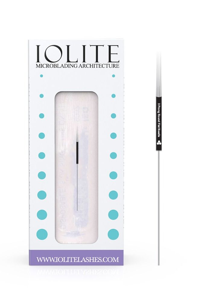 IOLITE إبر Microblading ذات 3 رؤوس، إبرة مسطحة مستديرة، إبر SPMU مقاس 16 مم، شفرة للاستخدام مرة واحدة، عبوة معقمة، 12 قطعة - Image 1