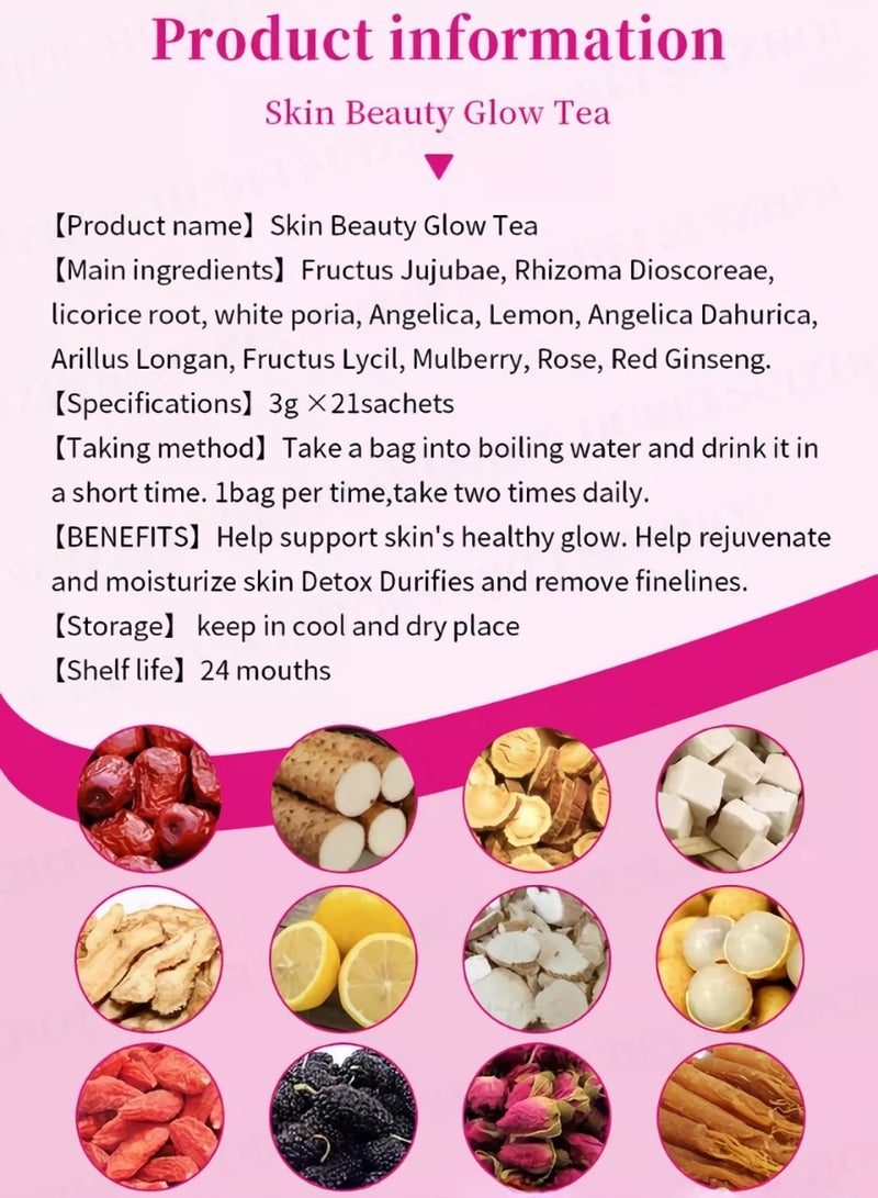 Winstown Skin Beauty Glow Tea, Natural Ingredients Whitening Skin Herbal Tea, Rejuvenate And Moisturizing Safe Herbal Skin Care Tea For Beautiful Whitening And Shinny Skin - Image 3