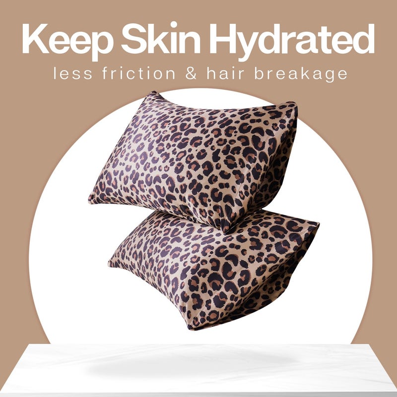 MR&HM Satin Pillowcase for Hair and Skin, Silk Satin Pillowcase 2 Pack, Queen Size Pillow Cases Set of 2, Silky Pillow Cover with Envelope Closure (20x30, Brown Leopard) - Image 3