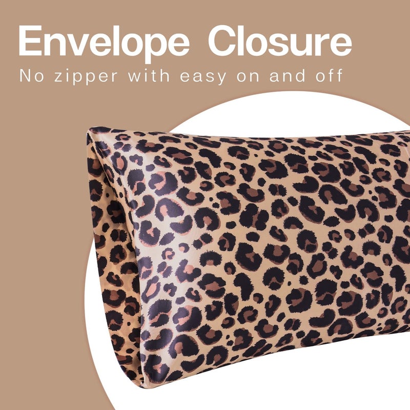 MR&HM Satin Pillowcase for Hair and Skin, Silk Satin Pillowcase 2 Pack, Queen Size Pillow Cases Set of 2, Silky Pillow Cover with Envelope Closure (20x30, Brown Leopard) - Image 5