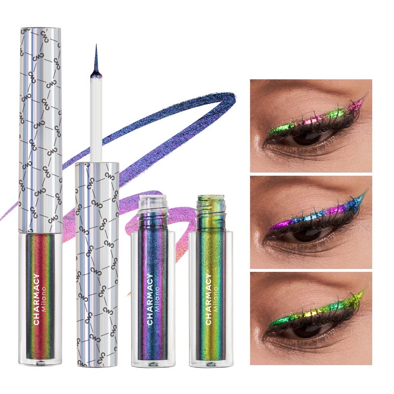 CHARMACY Chameleon Liquid Eyeliner Liquid Glitter Eyeliner Highly Pigmented Metallic Intense MultiColor Shifting waterproof Eyeliner UltraFine Tip Longwearing Smudgeproof SET2902904906