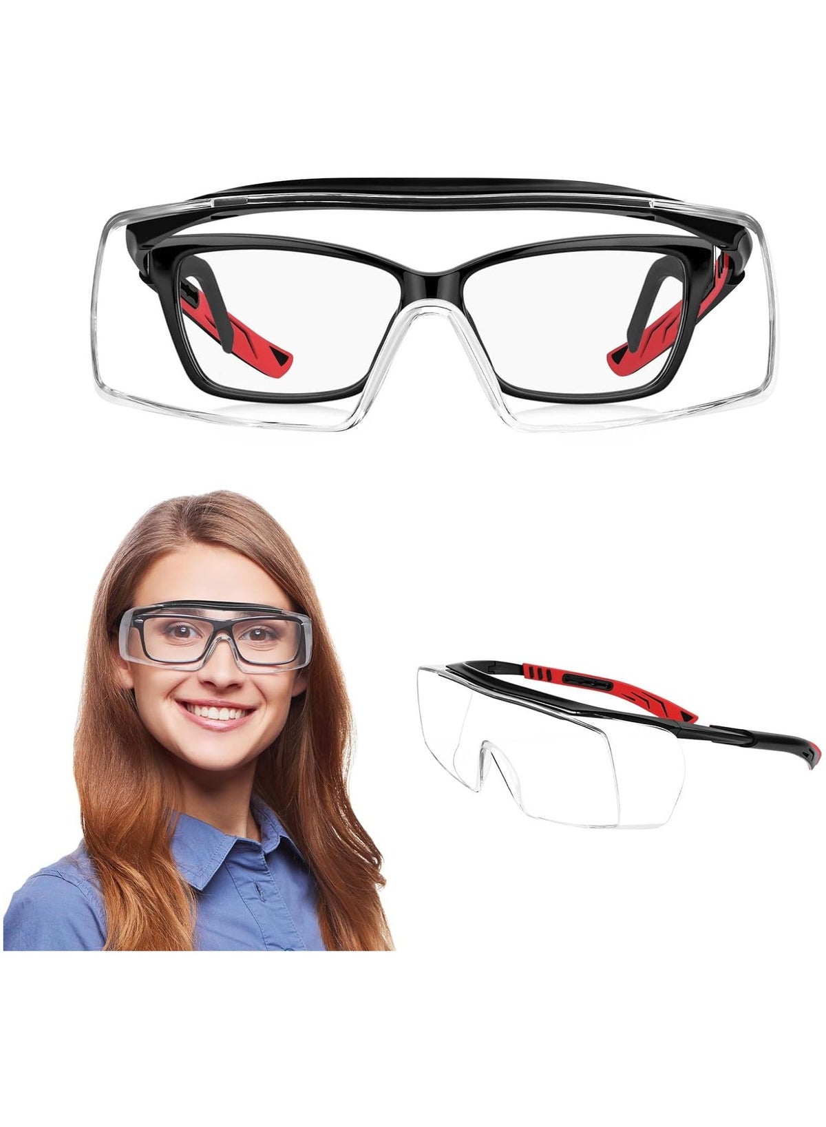 Generic Safety Goggles Over Glasses, Anti-Fog Clear Wraparound