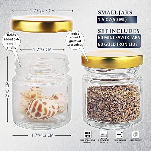 ARUZEN 60 Pcs 1.5 Oz (50ML) Small Glass Jars, Mini Mason Jars For Gifts, Crafts, Wedding, Spices, Party Favors And Candle Making (60),Clear - Image 2