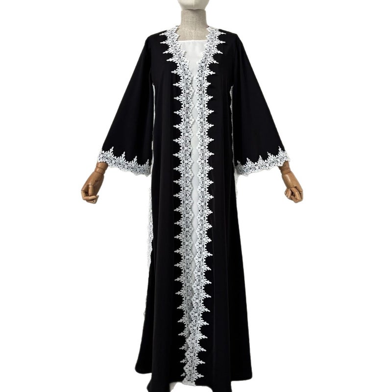 Black Lace Trim Cardigan Robe for Women - Image 5