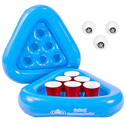 GoPong Pool Pong Rack Floating Beer Pong Set, Includes 2 Rafts and 3 Pong Balls - Image 1