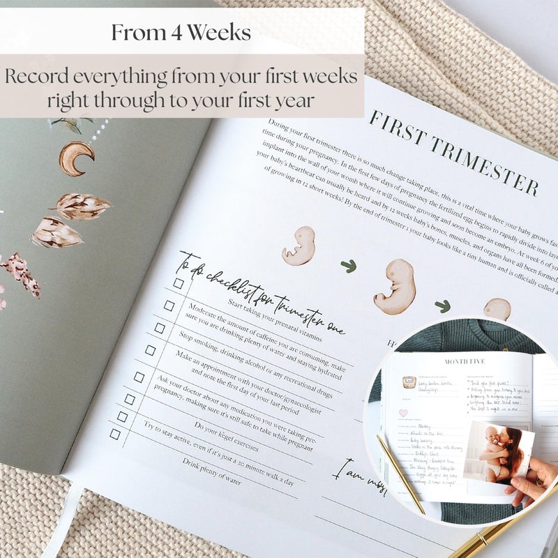 Bibi & Beau Watercolour - The Complete Pregnancy Journal & Baby Memory Book â€“ 196â€‘Page Weekly Keepsake Album with Mum Checklists, Packing Lists, Birth Plan, Ultrasound Photo Spaces & Firstâ€‘Year Milestones - Image 4