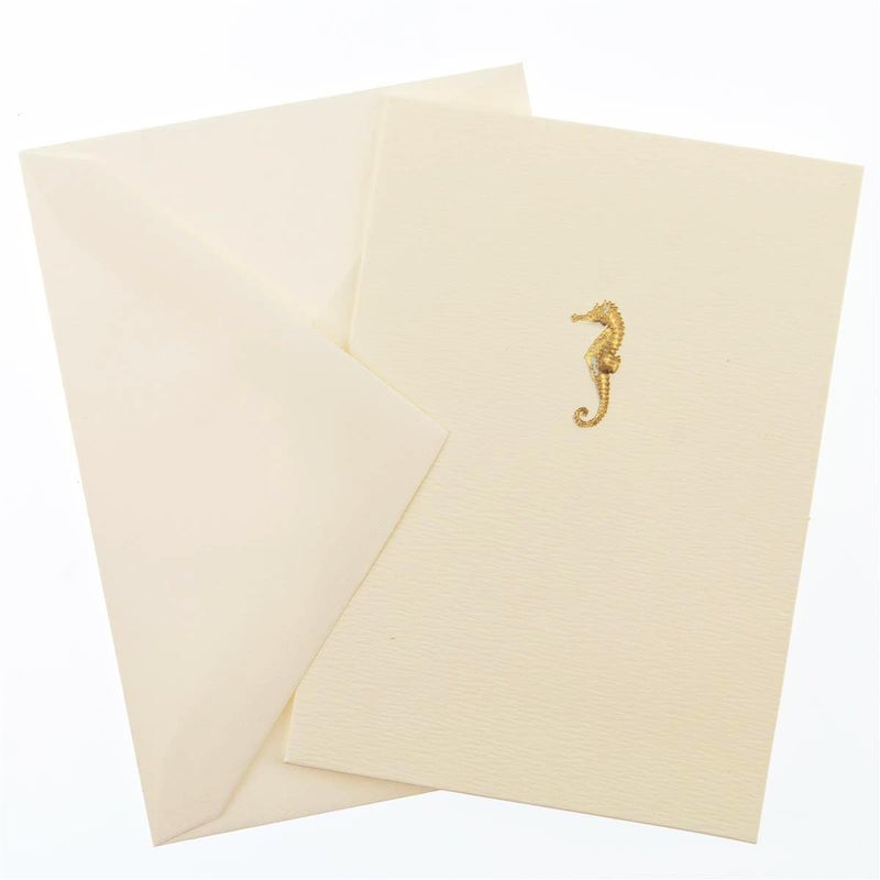 Graphique Seahorse La Petite Presse Boxed Notecards - 10 Embossed and Embellished Gold Foil Seahorse Blank Cards with Matching Envelopes, 3.25"" x 4.75""" (L1329CB) - Image 2
