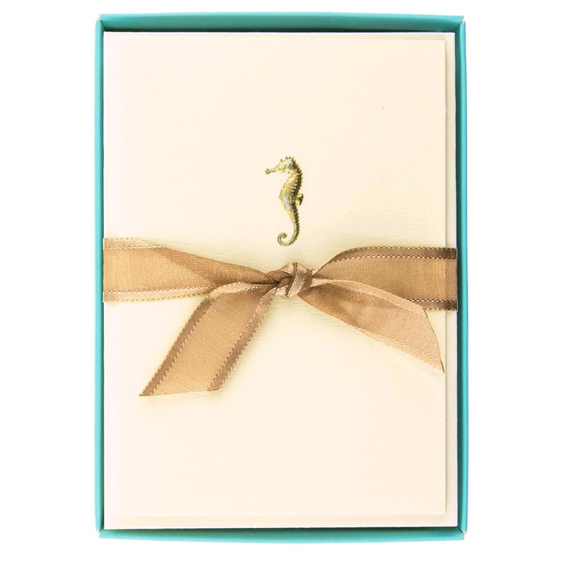 Graphique Seahorse La Petite Presse Boxed Notecards - 10 Embossed and Embellished Gold Foil Seahorse Blank Cards with Matching Envelopes, 3.25"" x 4.75""" (L1329CB) - Image 1