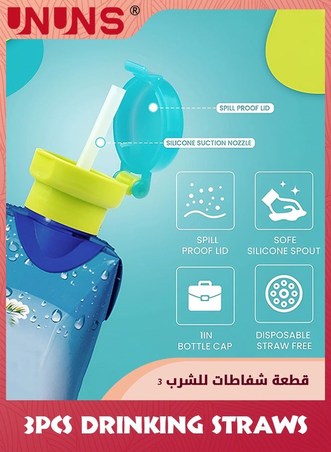 UNUNS 3 قطعة زجاجة مياه مقاومة للانسكاب غطاء تويست غطاء تويست ، أغطية زجاجات مياه عصير الصودا قابلة للطي مع القش للأطفال - Image 2