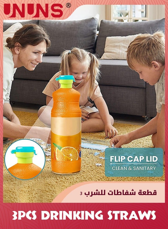 UNUNS 3 قطعة زجاجة مياه مقاومة للانسكاب غطاء تويست غطاء تويست ، أغطية زجاجات مياه عصير الصودا قابلة للطي مع القش للأطفال - Image 5