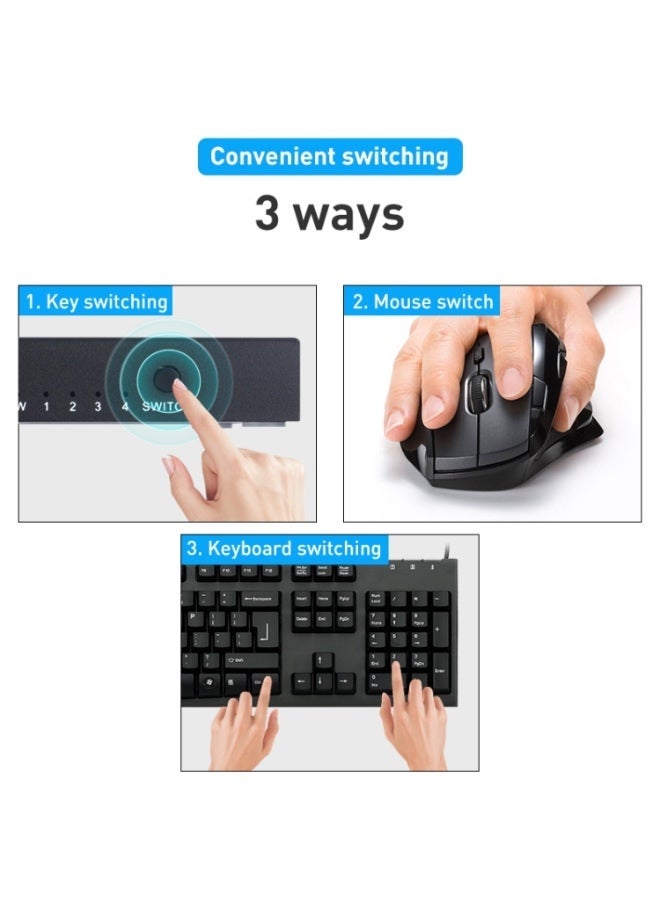 AIMOS مبدّل KVM من نوع **AIMOS AM-KVM401** بدقة ‎4K 60Hz‎ مع **4 مداخل HDMI ومخرج واحد** للتحكم في عدة أجهزة عبر لوحة مفاتيح وفأرة واحدة. - Image 3
